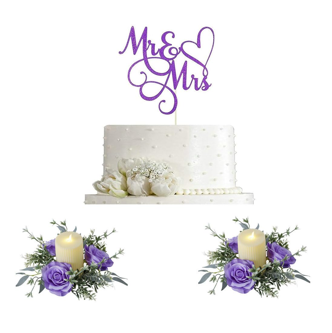 Youshe 4 Pcs Artificial Rose Candle Ring, Valentine's Day Candle Rings Wreaths Mini Floral Garland Wedding Table Pillar Centerpiece for Xmas Home Farmhouse Party Candle Holder Décor (Purple)