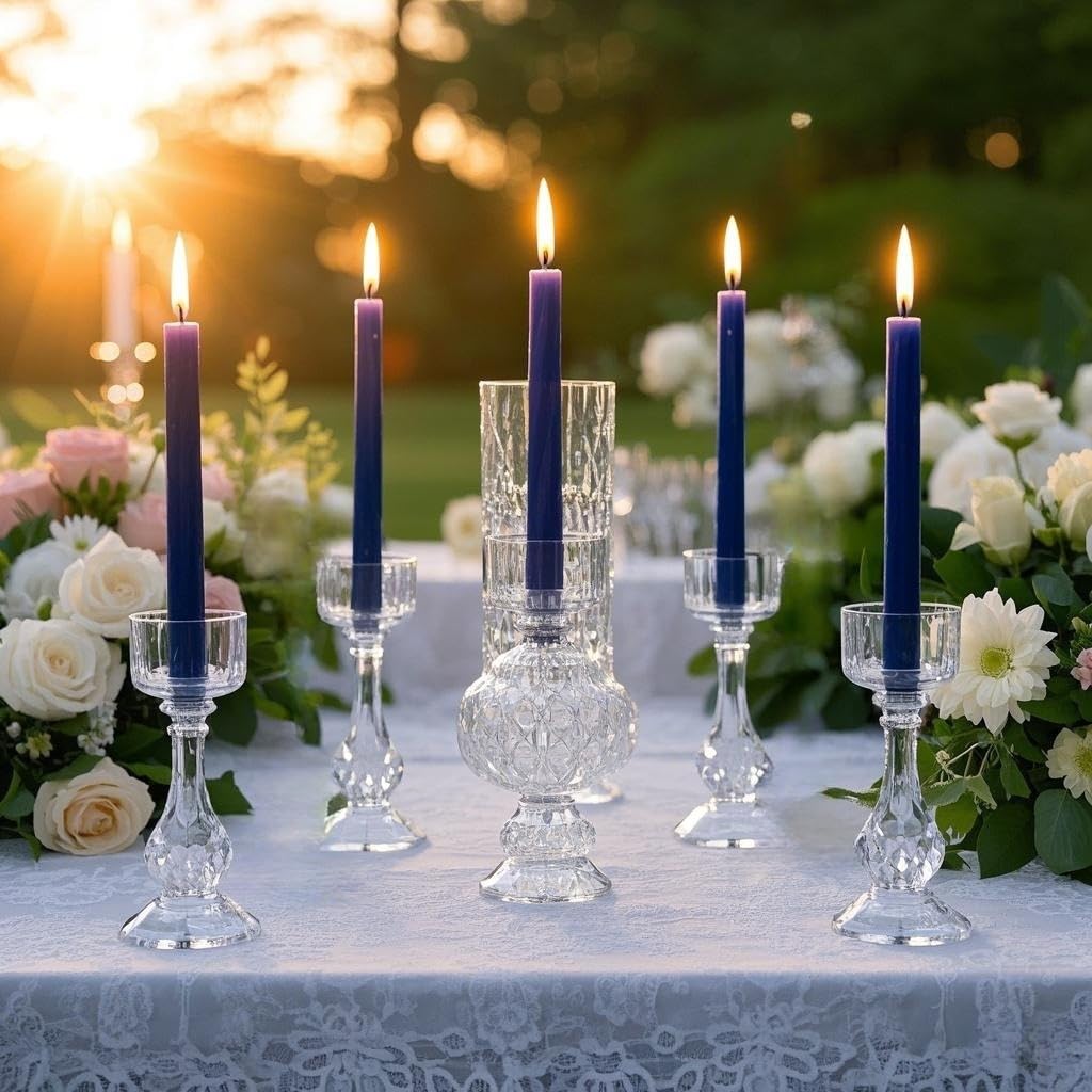 12-Pack Navy Blue Taper Candles, 10 Inch Unscented Dripless Candlesticks, Long-Lasting Burn Time of 7-8 Hours, Perfect for Home Décor Dinner Party Meditation