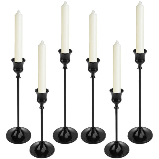 Black Taper Candle Holders Set of 6, 3 Heights Metal Candlestick Holders with Wide Base and Non-Slip Pads, Detachable Vintage Candle Stick Holders for Table Centerpieces, Wedding and Holiday Decor
