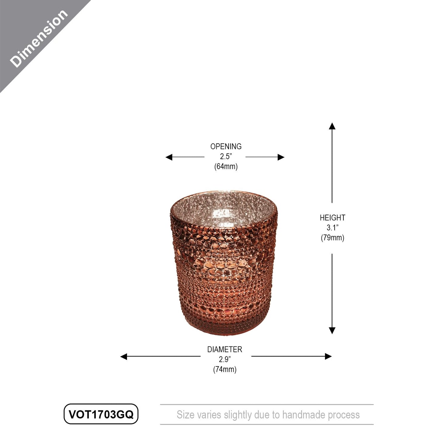 WGV Rustic Dark Pink Trendy Pearly Votive Candle Holder 2.7" x 3.15"H, Mercury Bubbly Bead Textured Glass Tealight Candleholder, Home Accent Décor, 1 Pc