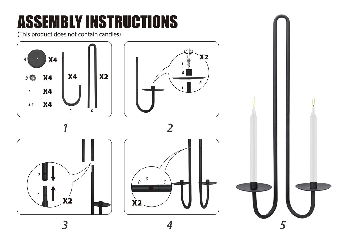 Wall Sconce Candle Holder Metal Hanging Wall Decorations for Home,Living Room, Bathroom, Dining Room, Set of 2（Black