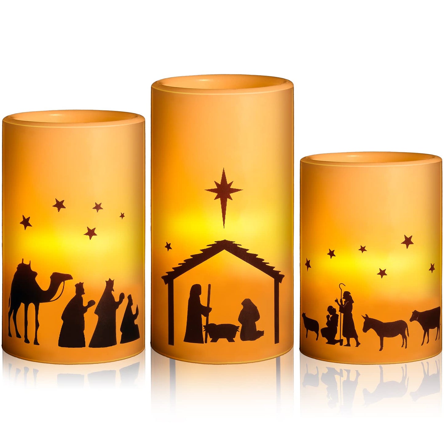 Nuanchu 3 Pcs Nativity Scene Candles Flameless Christmas LED Candles Battery Operated Warm Light for Advent Indoor Outdoor Home Table Decorations Christmas Holiday Decor
