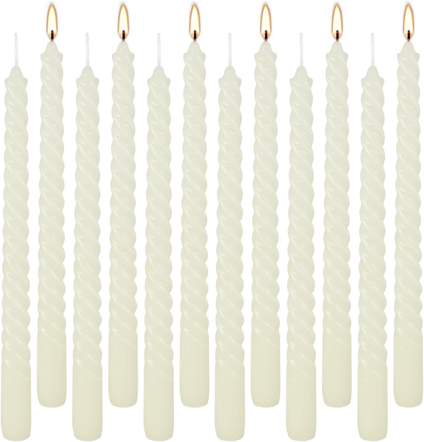 WPONSZU 10 Inch Ivory Spiral Taper Candle Set of 12 Pack Unscented Dripless Candlesticks for Valentine's Day,Dinner,Party,Brithday,Wedding,Christmas,and Home Decoration