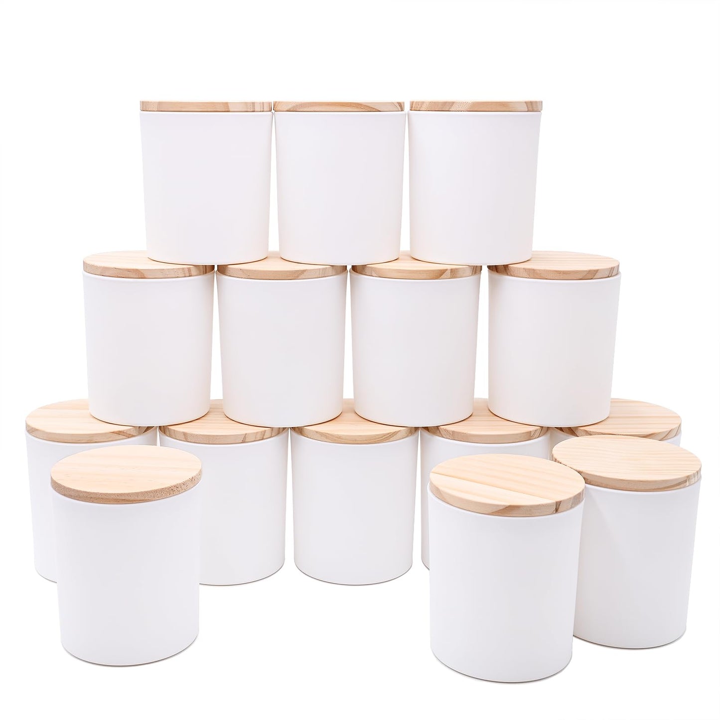 SHOWIN 10 OZ Thick Candle Jars for Making Candles 15 Pcs, Empty Jars with Wood Lids for Candle Making, Sample Container, Matte White