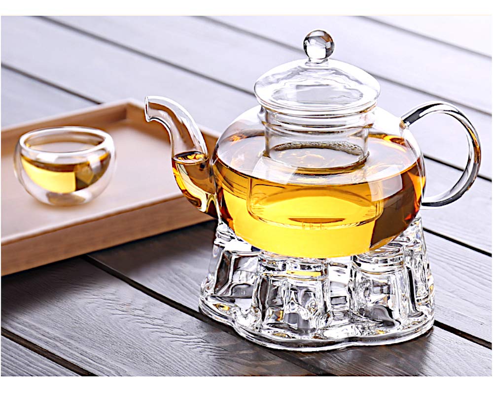 Sun's Tea Universal Solid Crystal Glass Ultra Clear Teapot Warmer | Tea Warmer | Teapot Heating Base | Tealight Warmer- Candle Never Flames Out