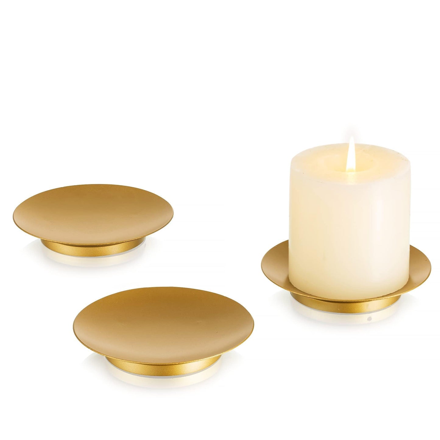 Inweder Pillar Plate Candle Holder: Gold Candle Plates and Trays for Pillar Candles Iron Pedestal Stand Decorative for Led & Tealight Home Weddings Table Party Decor Set of 3