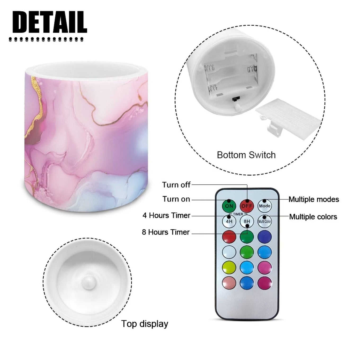 Cozeyat Pastel Marble Flameless Candles 4 Pack Battery Operated LED Pillar Candles with Remote Control Timer Waterproof for Indoor Outdoor Patio