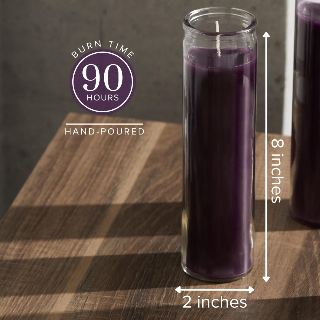 Simply Soson 2x8 inch Purple Devotional Candles in Glass Jar - 1 Piece - 90 Hours – Prayer Candle - Tall Pillar Candles for Religious, Memorials, Party Decor