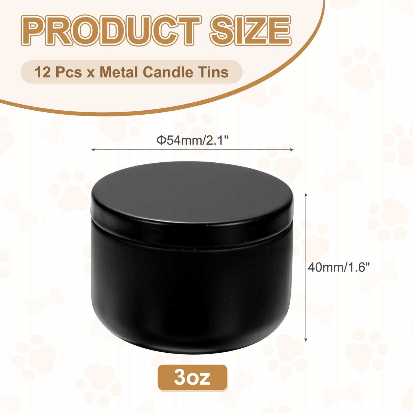 MECCANIXITY 3oz Candle Tins, 12pcs Metal Candle Tins Jars with Lids Round Empty Tin Can Containers Bulk for Storage Tea and Making DIY Arts Crafts Christmas Gifts, Black