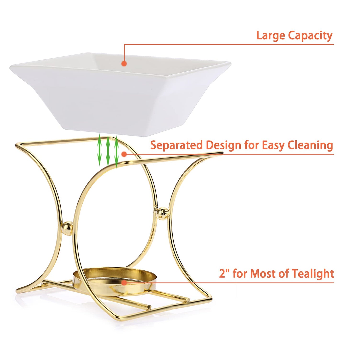 JuxYes Metal Tealight Scented Wax Melts Warmers Fragrance Oil Diffuser Burner, Ceramic Tealight Candle Oil Burner Warmer Aromatherapy Wax Candle Tart Warmer Diffuser for Home Bedroom Décor