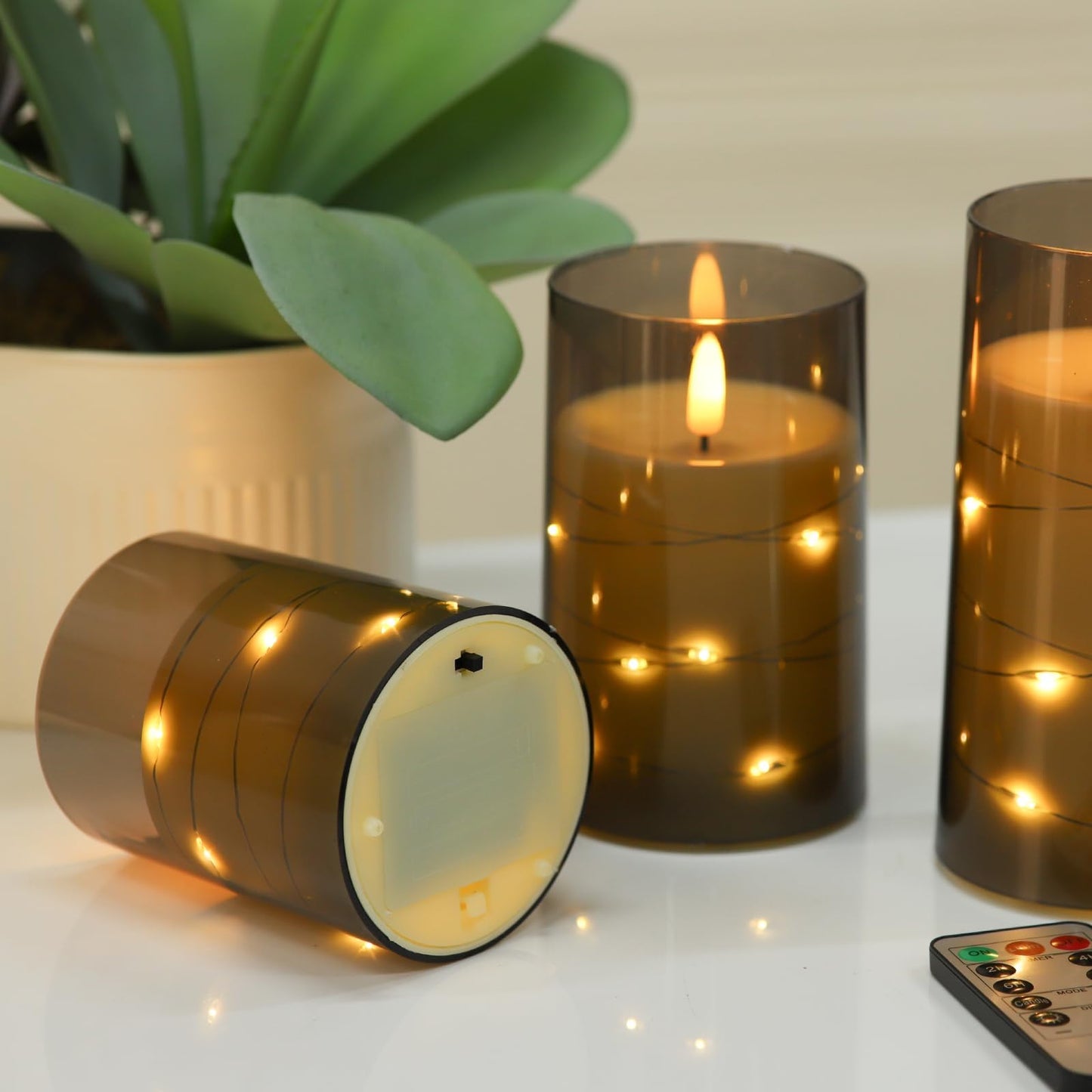 Flameless Candles with Remote, Battery Operated LED Candles with Timer for Romantic Ambiance and Home Decor, Durable Acrylic Shell with Embedded Star String