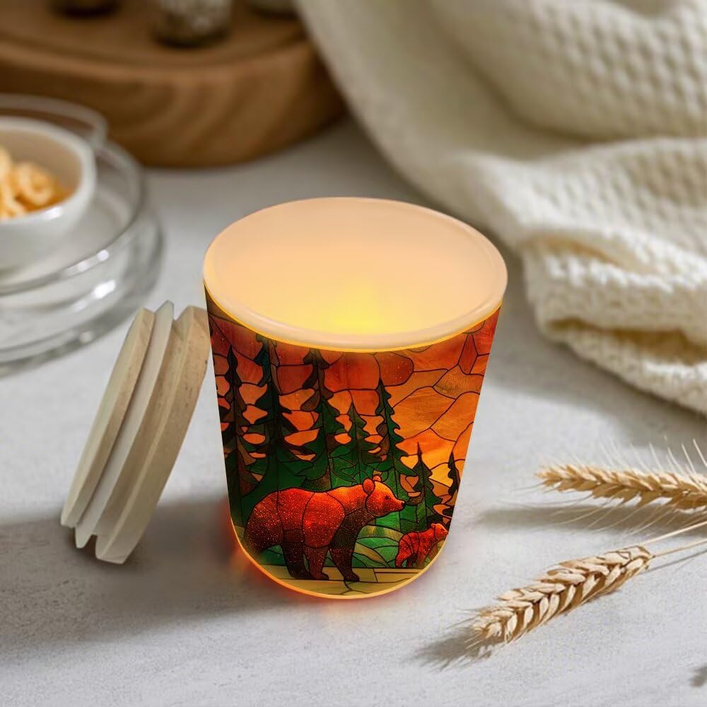 Stainless Glass Bear Tealight Candle Holders,Forest Bear Tea Light Candle Jar,Animal Candle Holders Lamp Led Light for Wedding Table Centerpiece Party Birthday Home Decoration