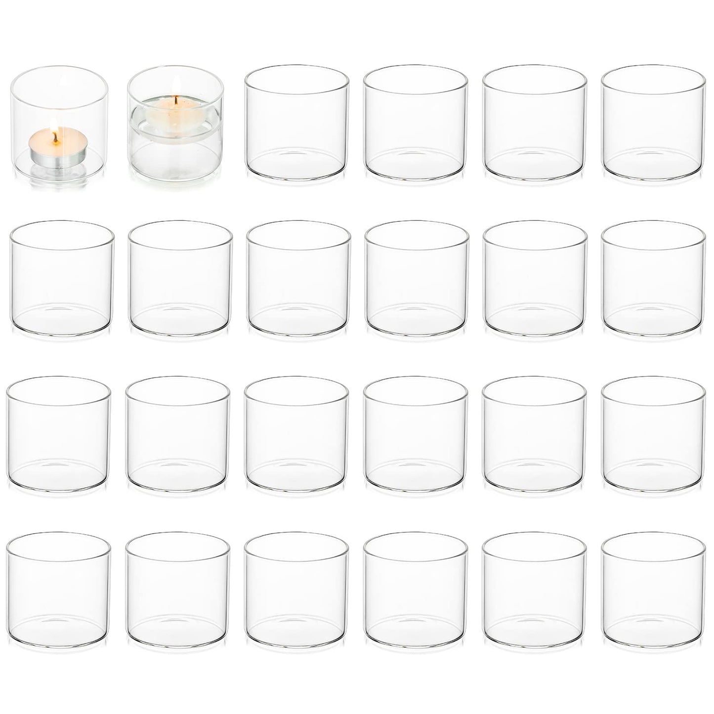 Votive Tea Light Holders Bulk - Clear Glass Tealight Candle Holder for Floating Candle as Candlelit Dinner Wedding Party Events Birthday Reception Centerpiece Accessories, Holiday Decor, 20pcs+Extra 4