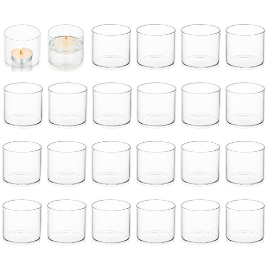 Votive Tea Light Holders Bulk - Clear Glass Tealight Candle Holder for Floating Candle as Candlelit Dinner Wedding Party Events Birthday Reception Centerpiece Accessories, Holiday Decor, 20pcs+Extra 4