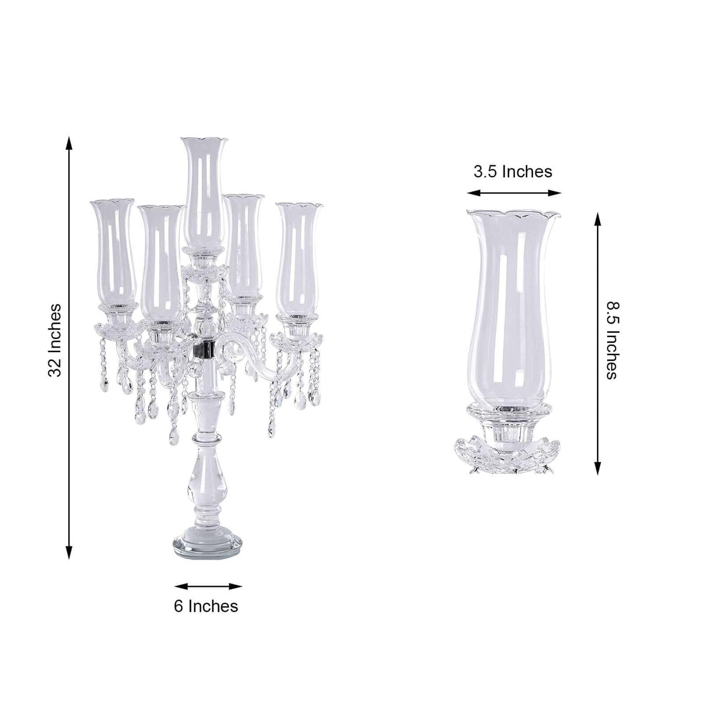 Efavormart 5 Arm Premium Crystal Glass Taper Candle Holder Candelabra with Chandelier Chains 32"