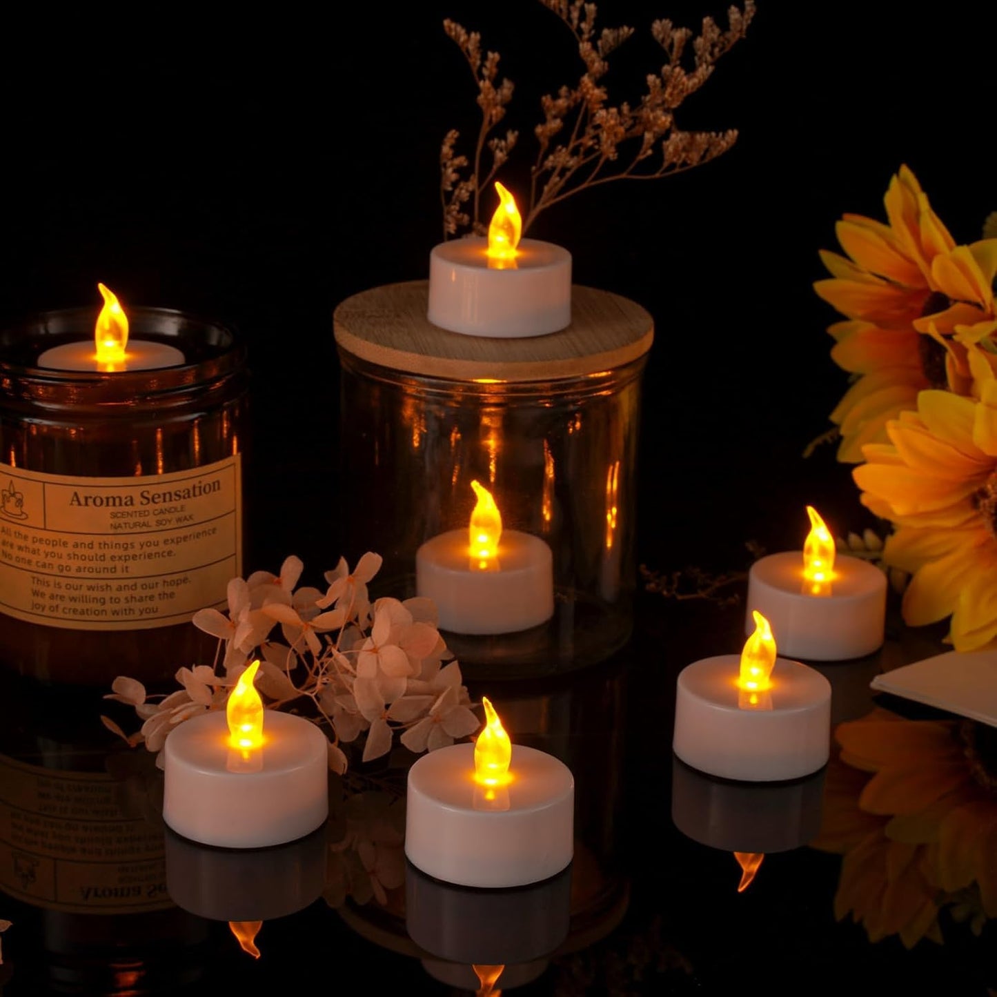 PUNPUBA LED Tea Lights Candles- 100Pack Flameless Candles Realistic and Bright Flickering Long Lasting 200Hours for Holiday Celebration,Party, Home Decoration WarmYellow,Battery Operated