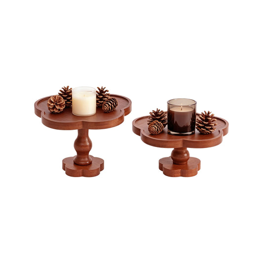 Candle Holders for Candlesticks – Boho Set of 2 Five-Petal Flower-Shaped Bamboo & Wood Candlesticks, Spacious Top Tray Fits Large Pillar Candles & Holds Decor, Rustic Table Centerpiece