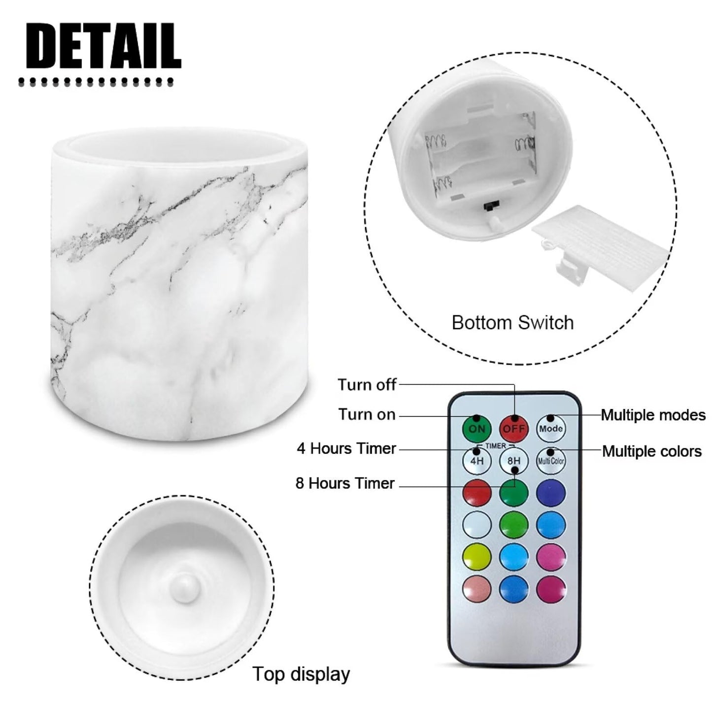 Cozeyat Silver Marble Flameless Candles 4 Pack Battery Operated with Remote Control Timer LED Pillar Candles Waterproof for Indoor Outdoor Beach