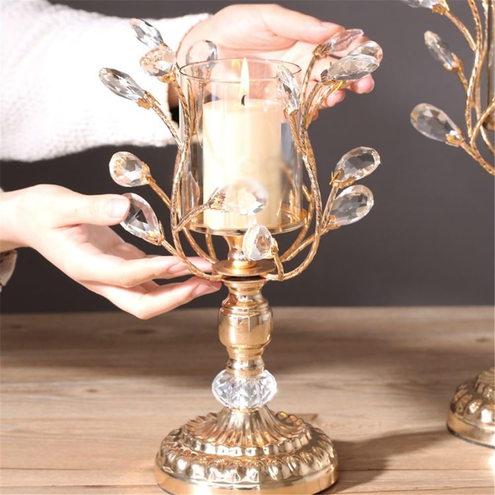 Candlestick Holders High-Grade Metal Crystal Glass Aromatherapy Candle Holder Dining Table Decoration Ornaments Candle Holders(Small)