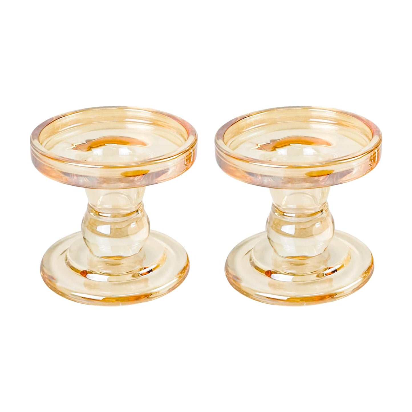 DreamsEden 1 Pairs Amber Glass Candle Holder, Set of 2 Crystal Clear Candlestick Stand for Pillar Taper Tealight Candle Elegant Candelabra Table Centerpiece Home Living Room Wedding Dinner Party Decor