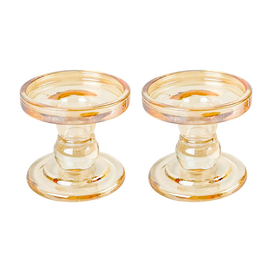 DreamsEden 1 Pairs Amber Glass Candle Holder, Set of 2 Crystal Clear Candlestick Stand for Pillar Taper Tealight Candle Elegant Candelabra Table Centerpiece Home Living Room Wedding Dinner Party Decor
