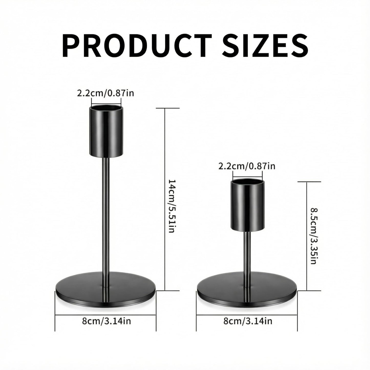 3 Pcs Black Candlestick Holders Set - Matte Black 5.5" & 3.3" Taper Candle Holders for Modern Table Centerpiece and Home Decor