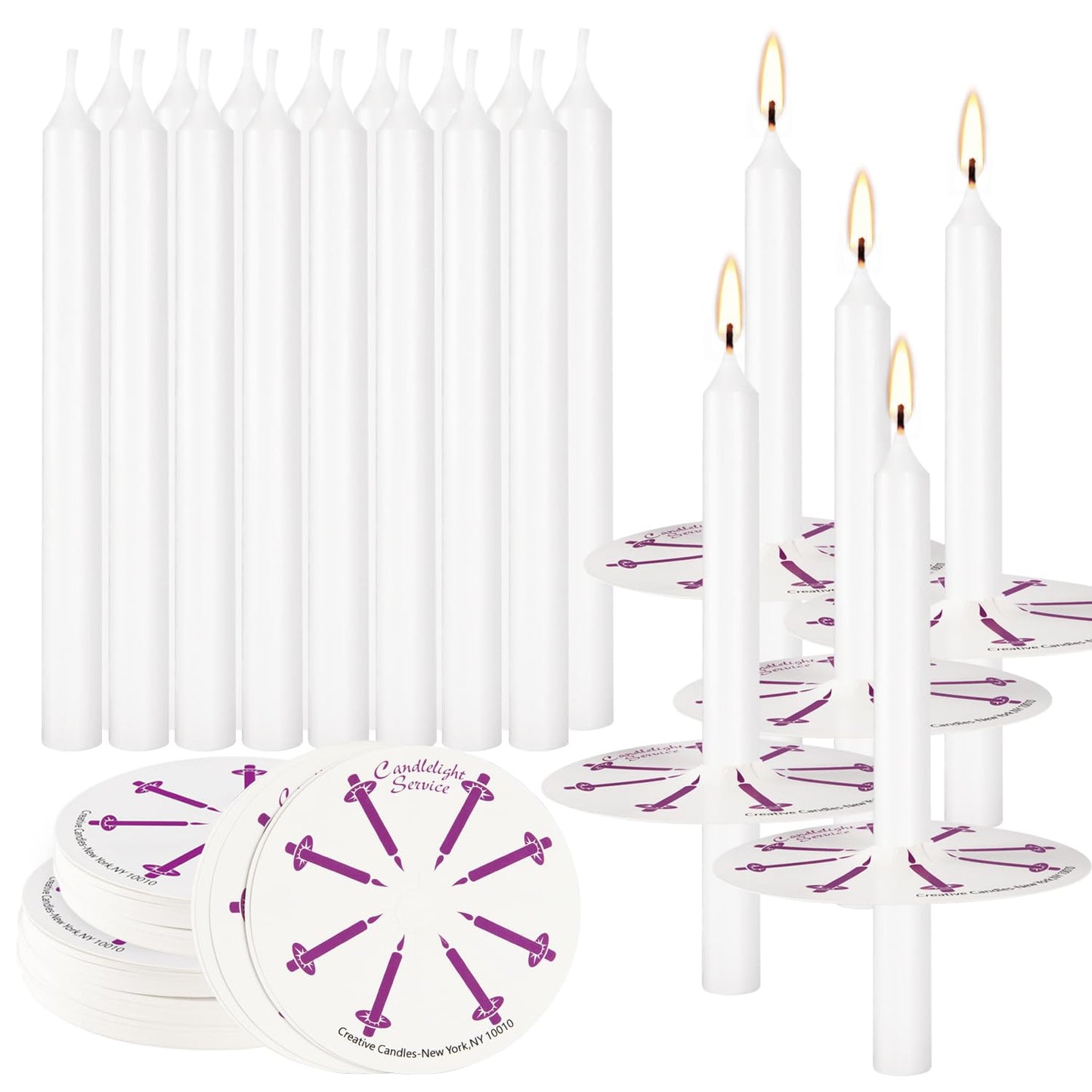 Wfmolcand 200 White Taper Candles with Drip Protectors Smokeless and Unscented 4.7'' H X 0.47'' D- Handheld Drip Guard,Church for Prayers, Vigil,Memorial Services, Religion,Shabbat, Prayer Candles