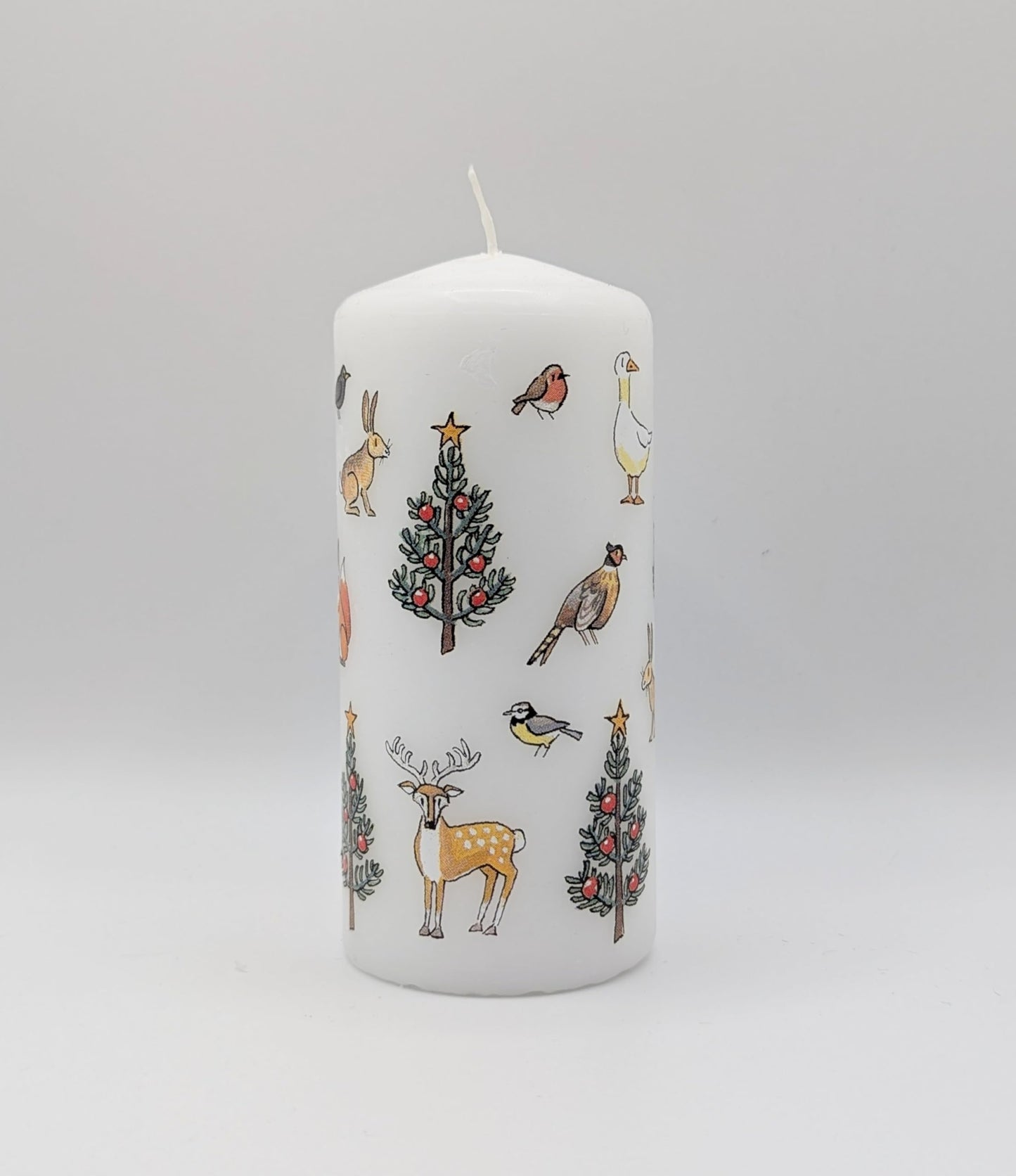 Alison Gardiner Winter Wildlife Mini Pillar Candle – Unscented Wax Christmas Candle, 40hr Burn, Handmade in UK – Perfect for Adding Warmth to Table Displays & Holiday Décor