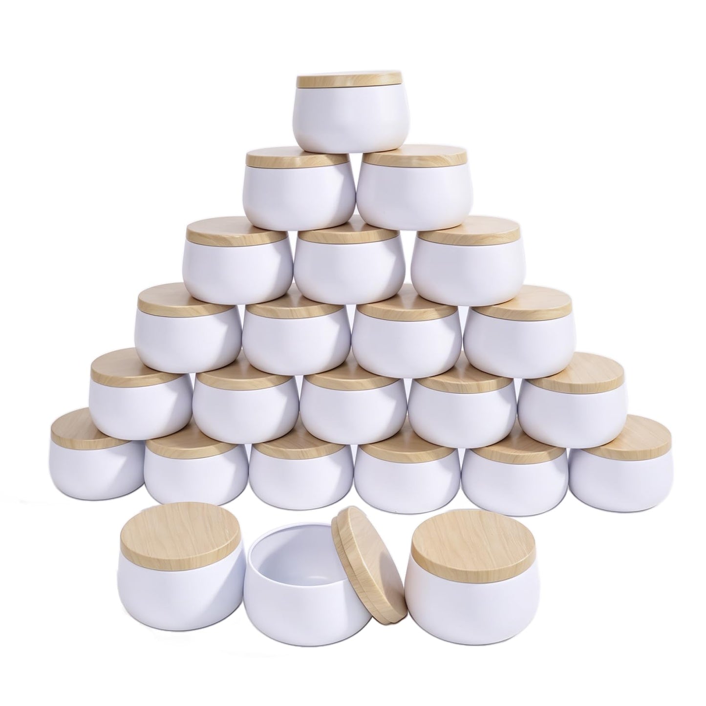 24 Pack 8 oz Candle Tins with Lids, Empty Metal Jars for Candle Making, Matte White Candle Containers with Wooden Grain Lids for DIY Aromatherapy, Bulk Candle Making Supplies for Making Small Business