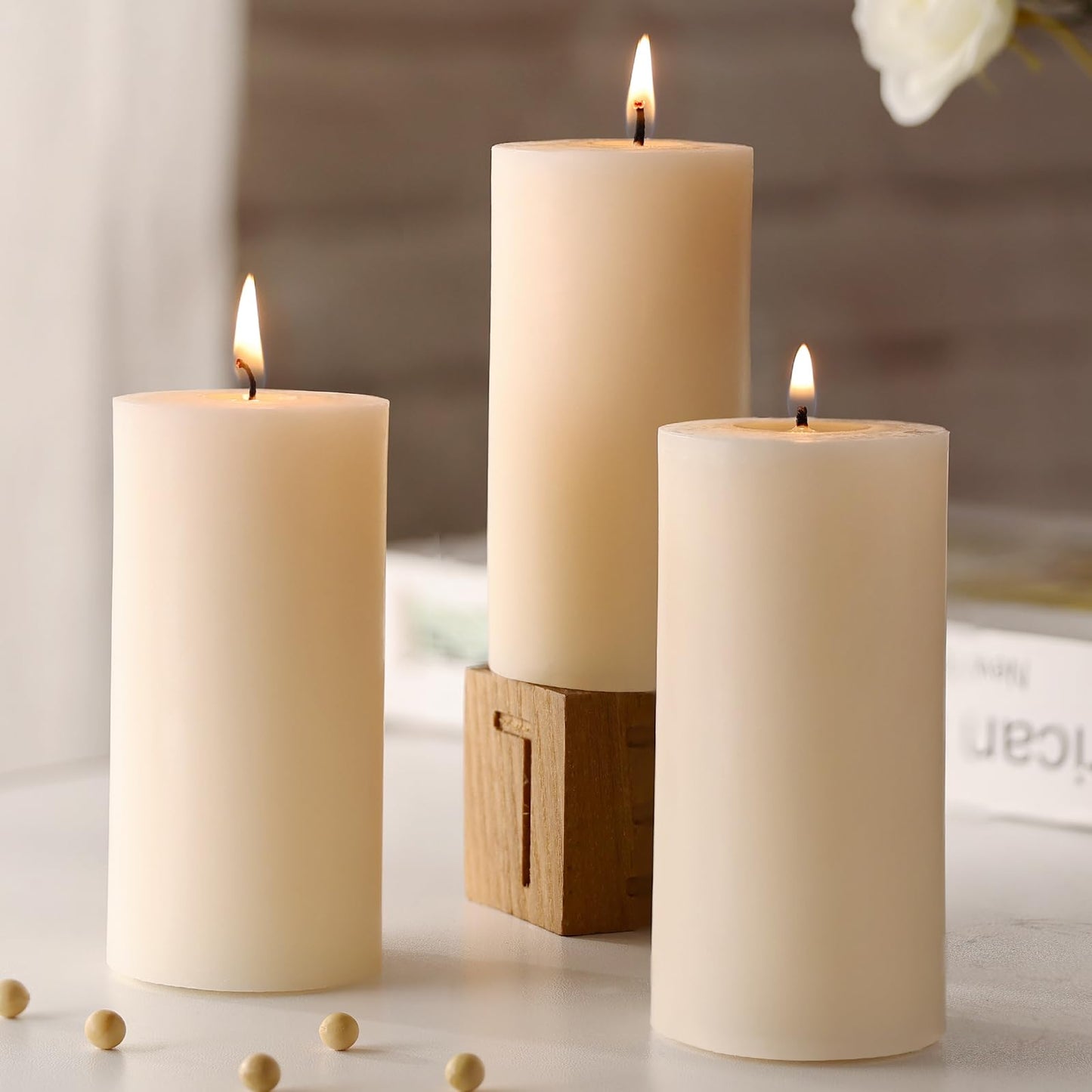 Uniteland Patchouli Frankincense Scented Pillar Candles, Handmade Soy Pillar Candles for Home, 105 Hours Aromatherapy Candle Clean Burning for Bathroom Living Room