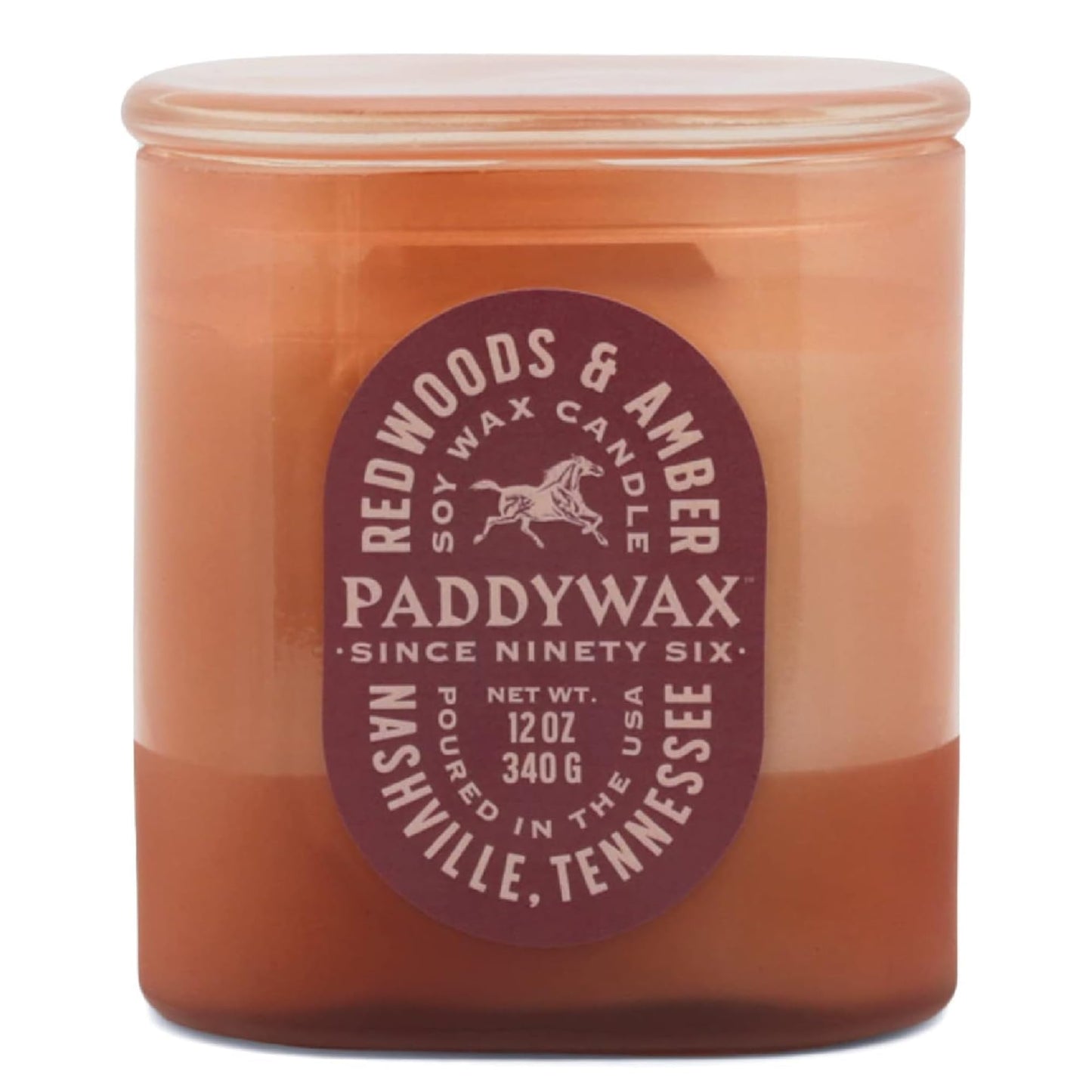 Paddywax Vista Scented Candle with Lid in Reusable Tonal Glass Jar, Clean-Burn 2-Wick Soy Candle with Approx. 84 Hour Burn Time, Decorative Gift Candles for Home, Redwoods & Amber, 12 oz