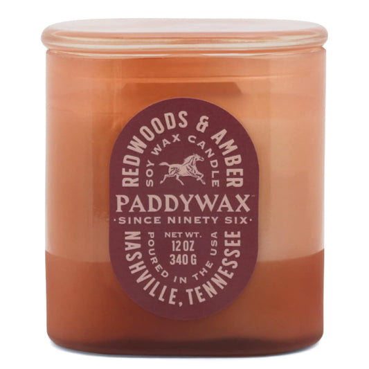 Paddywax Vista Scented Candle with Lid in Reusable Tonal Glass Jar, Clean-Burn 2-Wick Soy Candle with Approx. 84 Hour Burn Time, Decorative Gift Candles for Home, Redwoods & Amber, 12 oz