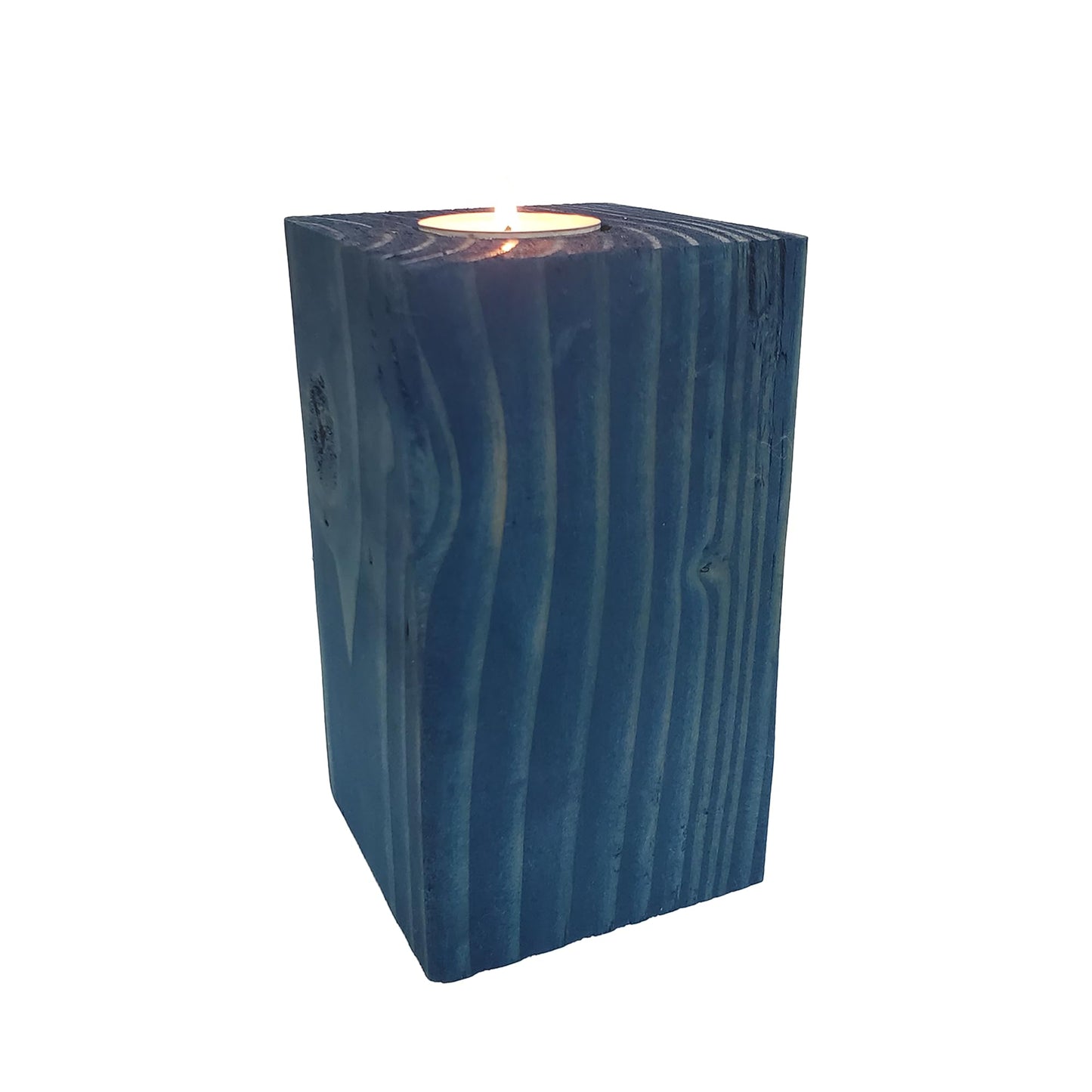 Blue Home Decor Blue Tea Light Candle Holder, 6" Tall Wood (Aqua Blue)