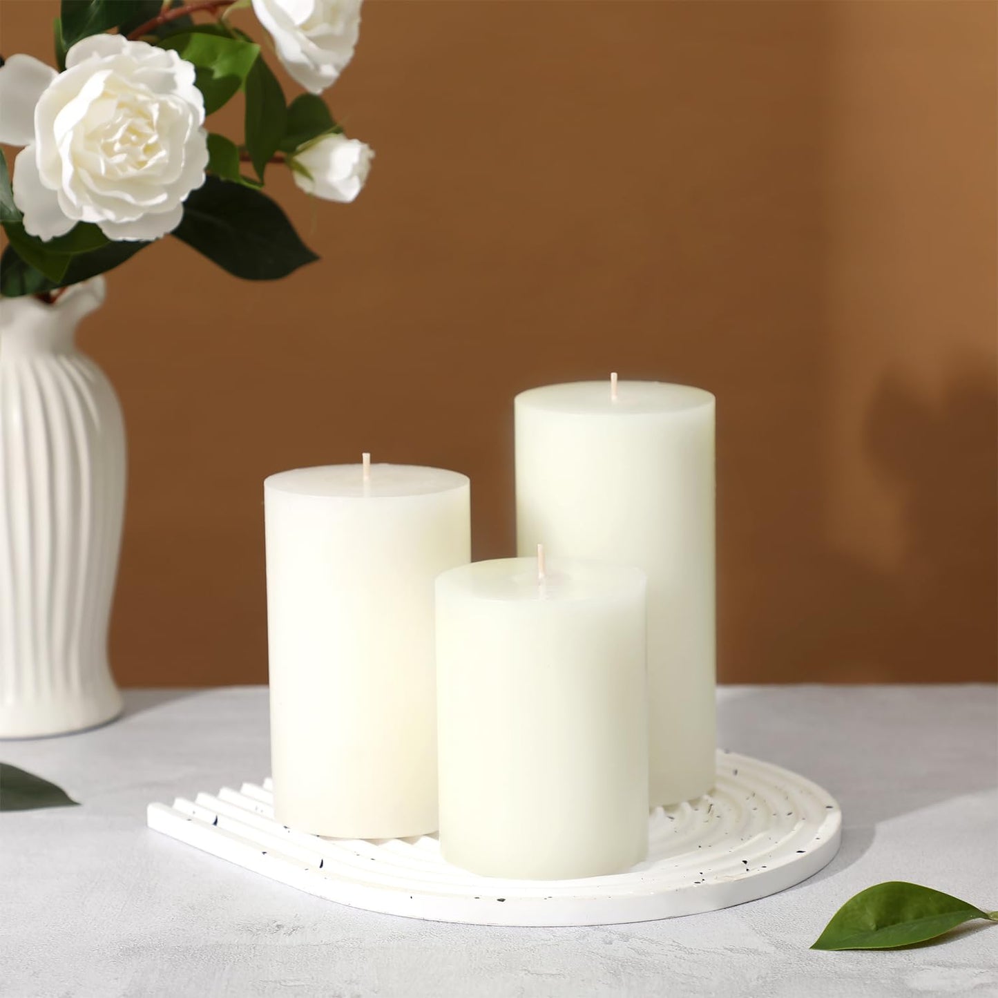 White Pillar Candles Set of 3 - Hand-Poured Unscented Candles, Smokeless Decorative Candles for Home, Set of 3 in Different Sizes (4", 5", 6")