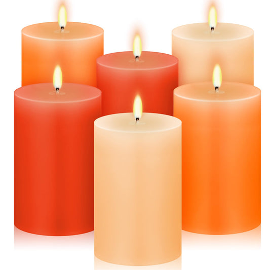 Conelist Set of 6 Gradient Orange Small Pillar Candles 2 x 3 Inch Unscented Colored Votive Candles for Wedding Holiday Church Dinner Table Home Decor