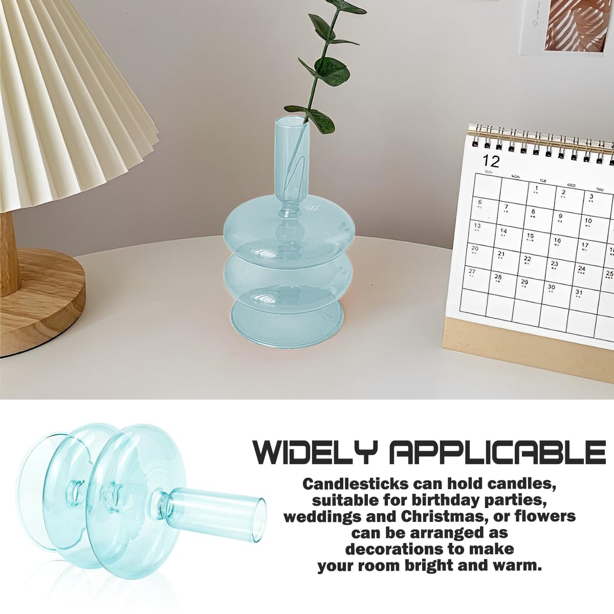 LNQ LUNIQI Clear Taper Candle Holders Glass Candle Stick Holder Modern Candle Holders for Tapered Candlesticks Wedding Reception Centerpieces Christmas（Light Blue）