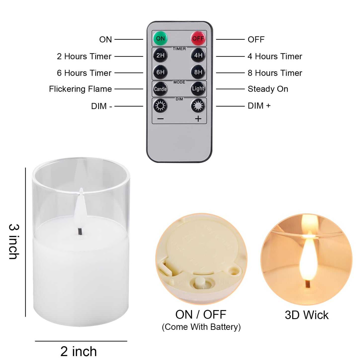 VIODAIM 12Pack Glass Flickering Flameless Candles with Remote, 2"X3" Real Wax Votive Candles Battery Operated, Small Electric LED Candles for Wedding Home Decor, w/4 Timers+2 Lighting Modes [Clear]
