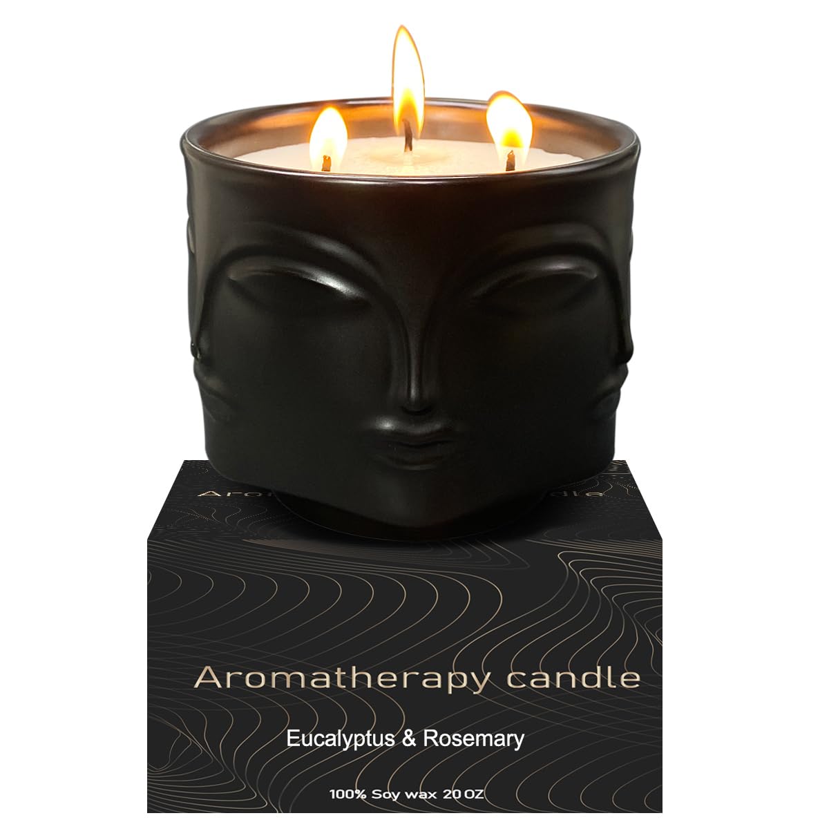 Strong Eucalyptus & Rosemary 3 Wick Black Large Candle, 20oz, Ceramic, Outdoor Scented Candles, 100% Soy, for Home Scented, Yoga, Meditation, Table Decor, Home Decor, Boho Decor, Beautiful Candle Jars