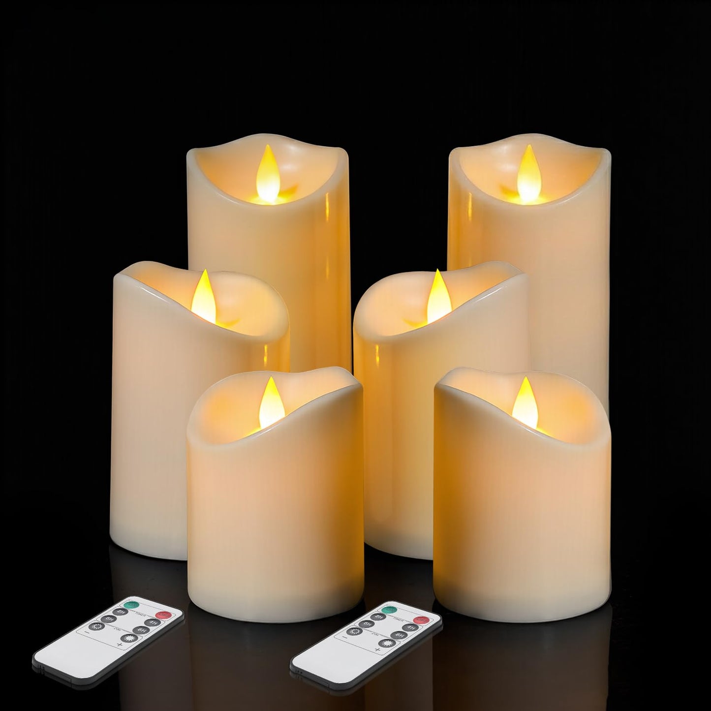 Flameless Candles 4" 5" 6" Set of 6 Outdoor Indoor Pillars Battery Operated Flickering Candles Include 8-Key Remote Timer Function, Ivory Fake Plastic Candles for Wedding, Aniversary,Christmas Decor