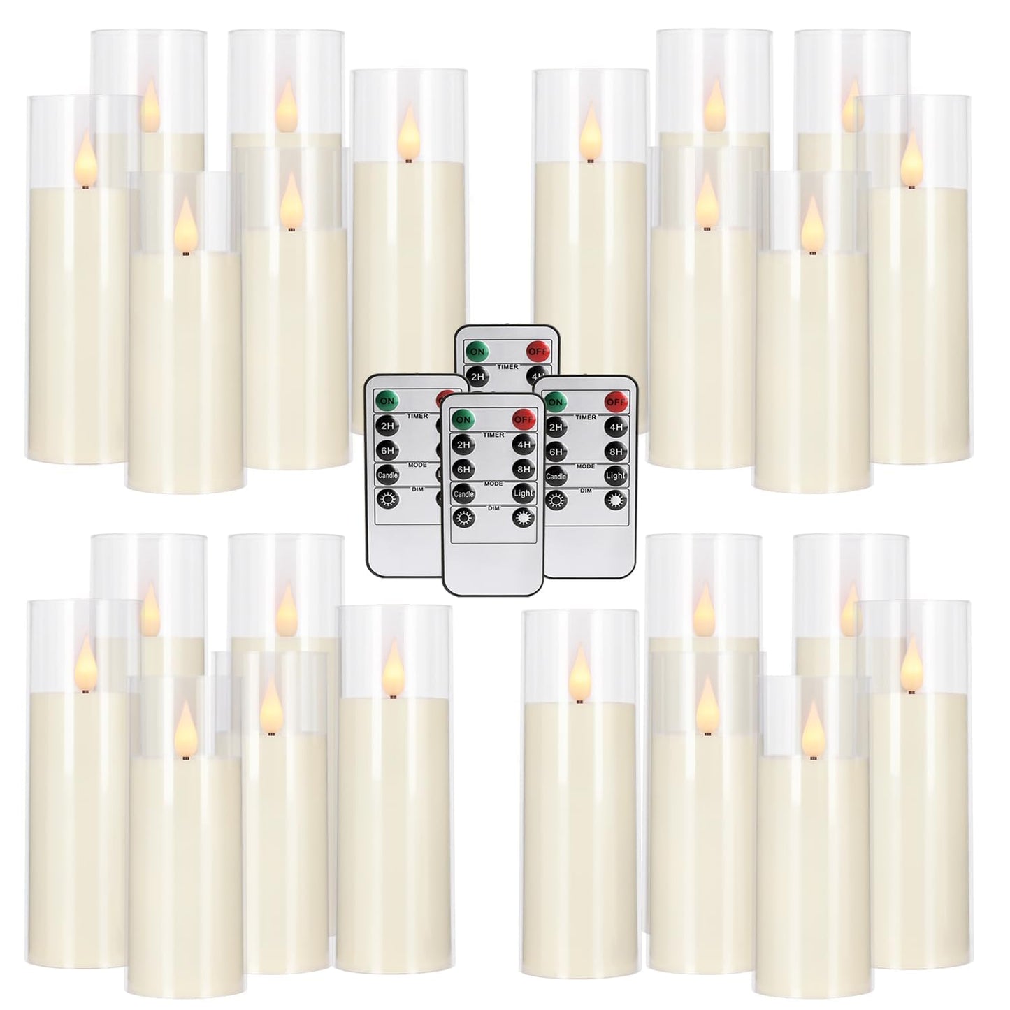 Wfmolcand 24-Pack Acrylic LED Flameless Pillar Candles with Remote & Timer, Battery Powered - Perfect for Indoor/Outdoor Decor,Wedding,BBQ and Gift - Easily Create a Magical Atmosphere.(Ivory)