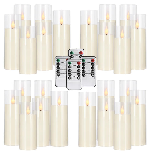 Wfmolcand 24-Pack Acrylic LED Flameless Pillar Candles with Remote & Timer, Battery Powered - Perfect for Indoor/Outdoor Decor,Wedding,BBQ and Gift - Easily Create a Magical Atmosphere.(Ivory)