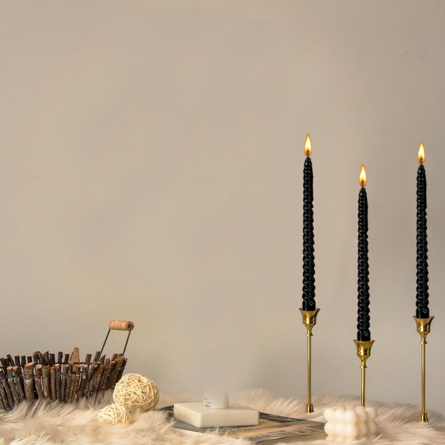 Taper Candles,10 inch-Set of 4 Metal StyleTapered Candles, Long Candle,Tall Candlesticks, Long Candle Sticks,Spiral Taper Candle,Home Dinner, Party, Wedding, Halloween (4, Black, 10 inch)