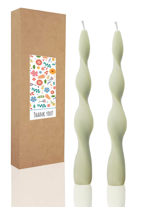 10 Inch Olive Spiral Taper Candles Dripless Twisted Taper Candle Handmade from Vegan Soy Wax for Holiday Wedding Party Home Dinner Decoration Party and Any Occasion,Set of 4(Olive Green-F)