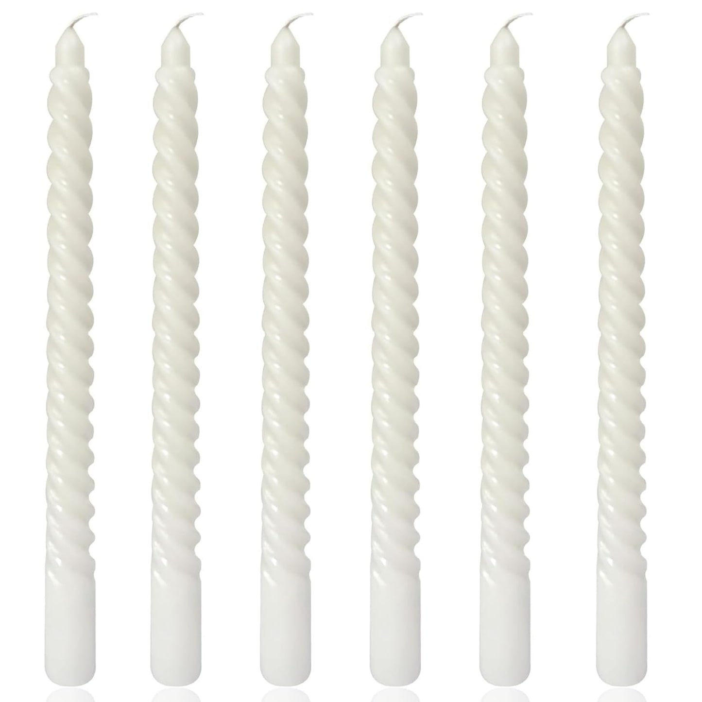 6 Pack White Taper Christmas Candles,Unscented Dripless Taper Candles 10 Inch,White Candlesticks Spiral Dripless 8 Hours Long Burning Time, Ideal for Christmas,Easter,New Years Eve Decoration