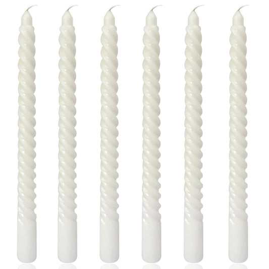 6 Pack White Taper Christmas Candles,Unscented Dripless Taper Candles 10 Inch,White Candlesticks Spiral Dripless 8 Hours Long Burning Time, Ideal for Christmas,Easter,New Years Eve Decoration