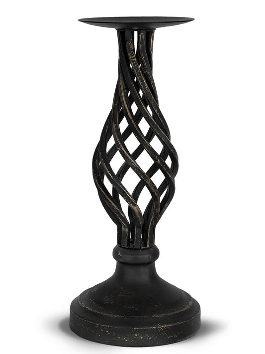 LHQOO Pillar Candle Holder – Vintage Metal with Weighted Non-Slip Base & Anti-Tip Design, Fits 3" & Under Pillar Candles, for Home, Wedding, Party, Dining, Anniversary (Black-Large Size)