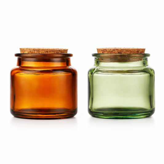 2Packs 100ml Glass Candle Jars with Cork Lids Refillable Aromatherapy Candle Containers Thick Glass Storage Jars for DIY Soy Candles, Crafts, Gifts, Home Fragrance Green & Brown
