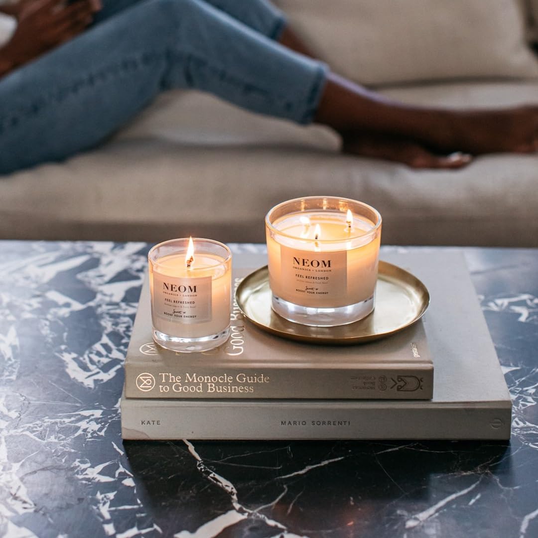 NEOM- Feel Refreshed Scented Candle, 3 Wick | Lemon & Basil | Essential Oil Aromatherapy Candle | Scent to Boost Your Energy