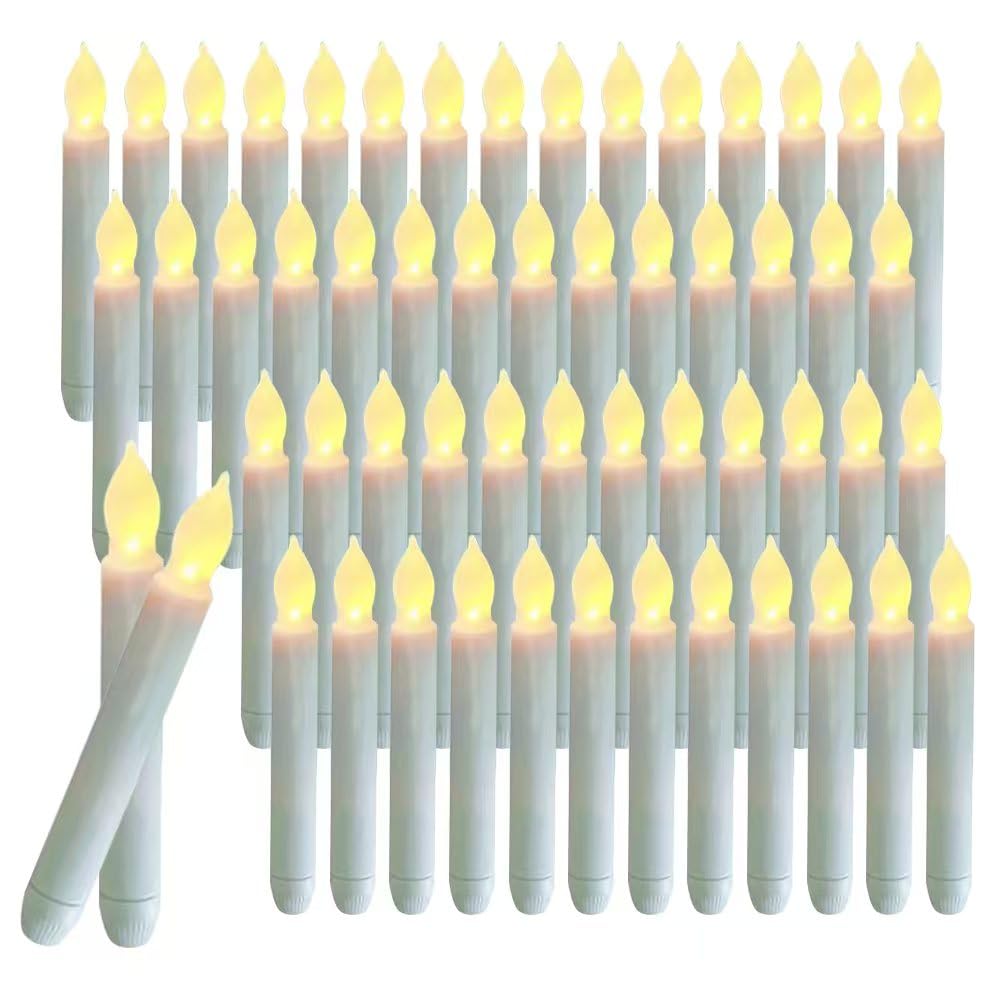 60 Pcs Flameless LED Taper Candles, Battery Operated Flickering Candles with Warm White Light, Safe Fake Electric Candlesticks for Wedding Centerpieces, Church, Halloween, Christmas Home Decor