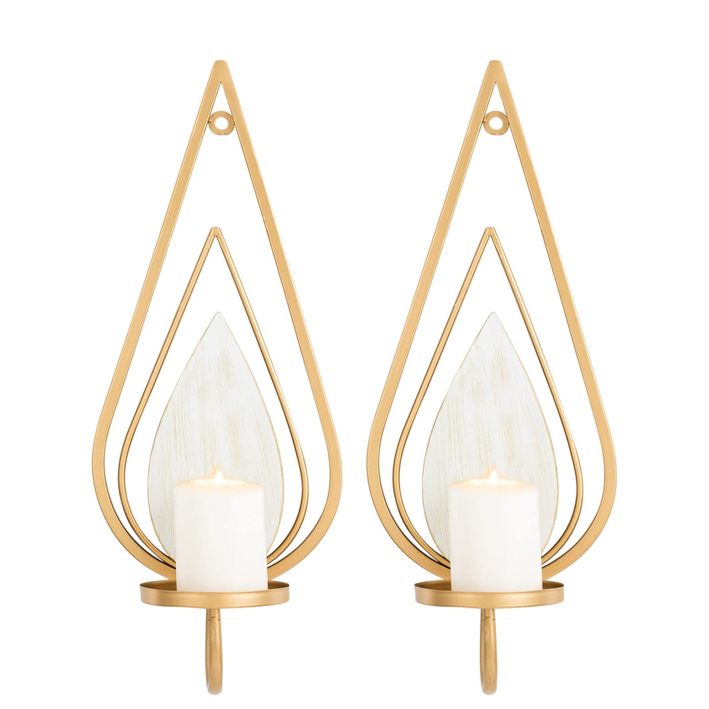 ZOOYOO Gold Wall Sconce Candle Holders Set of 2 - Metal Raindrop Hanging Iron Candle Sconces for Home Decor, Bedroom, Living Room (Gold, Modern)